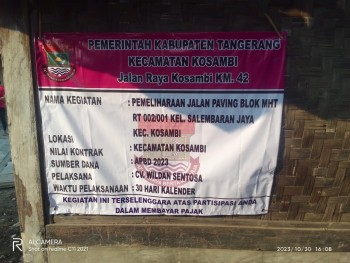 Proyek Pavling Block Salembaran Jaya Kecamatan Kosambi Tangerang Diduga Terindikasi Korupsi