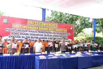 Diduga peredaran gelap narkoba jenis shabu sebanyak 25/Kg dan 34.000 pil ekstasi selama dua bulan terakhir berhasil terkuak