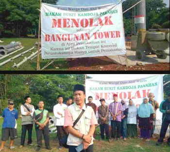 Tolak Pembangunan Tower Monopol di TPBU Makam Pamahan Serpong,Puluhan  Warga Demo dan Pasang Spanduk