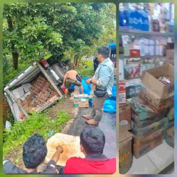 Mobil Boks Bermuatan Sembako Terguling, di Tanjakan Majasari Menuju Citorek Timur Sa'at Hujan Deras Marathon Mengguyur Ruas Jalan Provinsi Banten