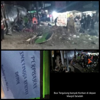 Bus Pariwisata Terguling,Diduga Rem Blong Korban Bergelimpangan Mengenaskan