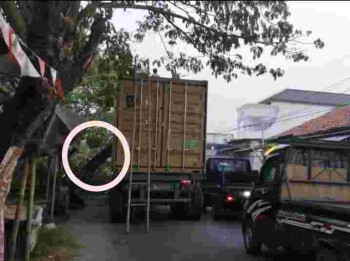 Pohon Tumbang Diduga Timpah Kabin Truk Kontainer di Kramat-Pakuhaji, Arus Lalu Lintas Sempat Tersendat